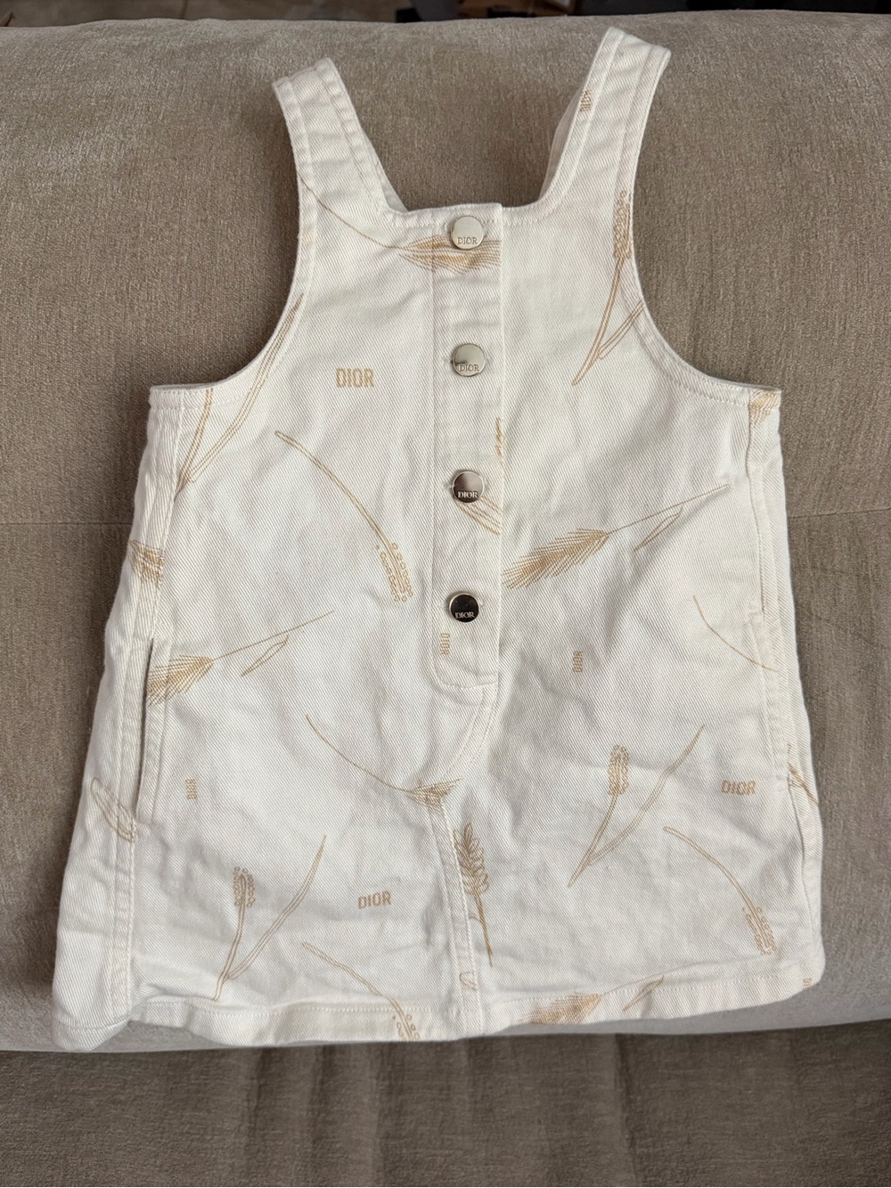 Dior Beige Wheat Print Cotton/denim Pinafore Dress